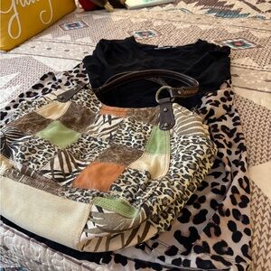 Chico's Top - Patchwork, Leopard Bag & Vintage Vanity Fair Magazine great Bundle